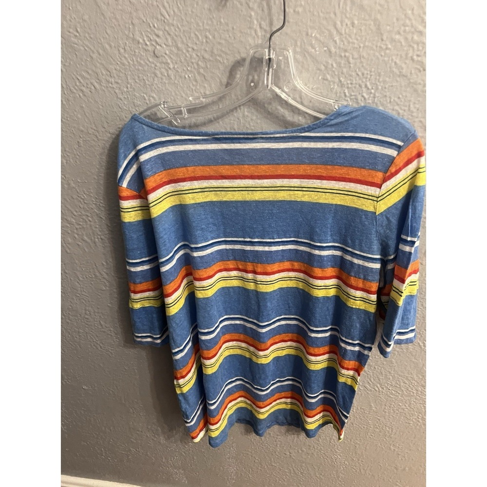 Lauren Ralph Lauren Womens Blu Striped Shirt Size 2X Short Sleeve Linen - Picture 8 of 9